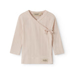 Langærmet lyserød pointelle bluse til nyfødte med slå-om-lukning