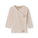 Langærmet lyserød pointelle bluse til nyfødte med slå-om-lukning