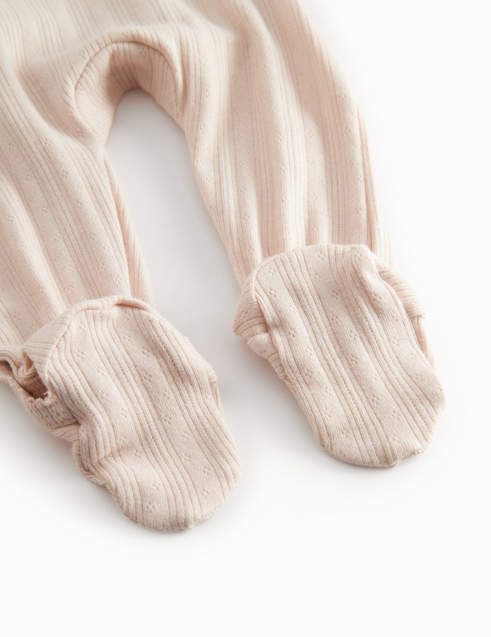 Langærmet Lyserød pointelle heldragt med fødder til nyfødte