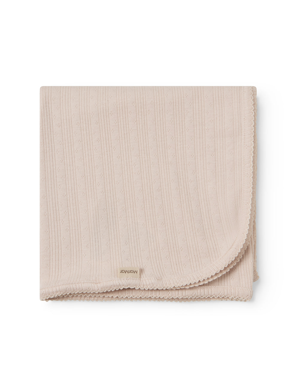 Lyserød pointelle babytæppe med rundede hjørner og picotkanter