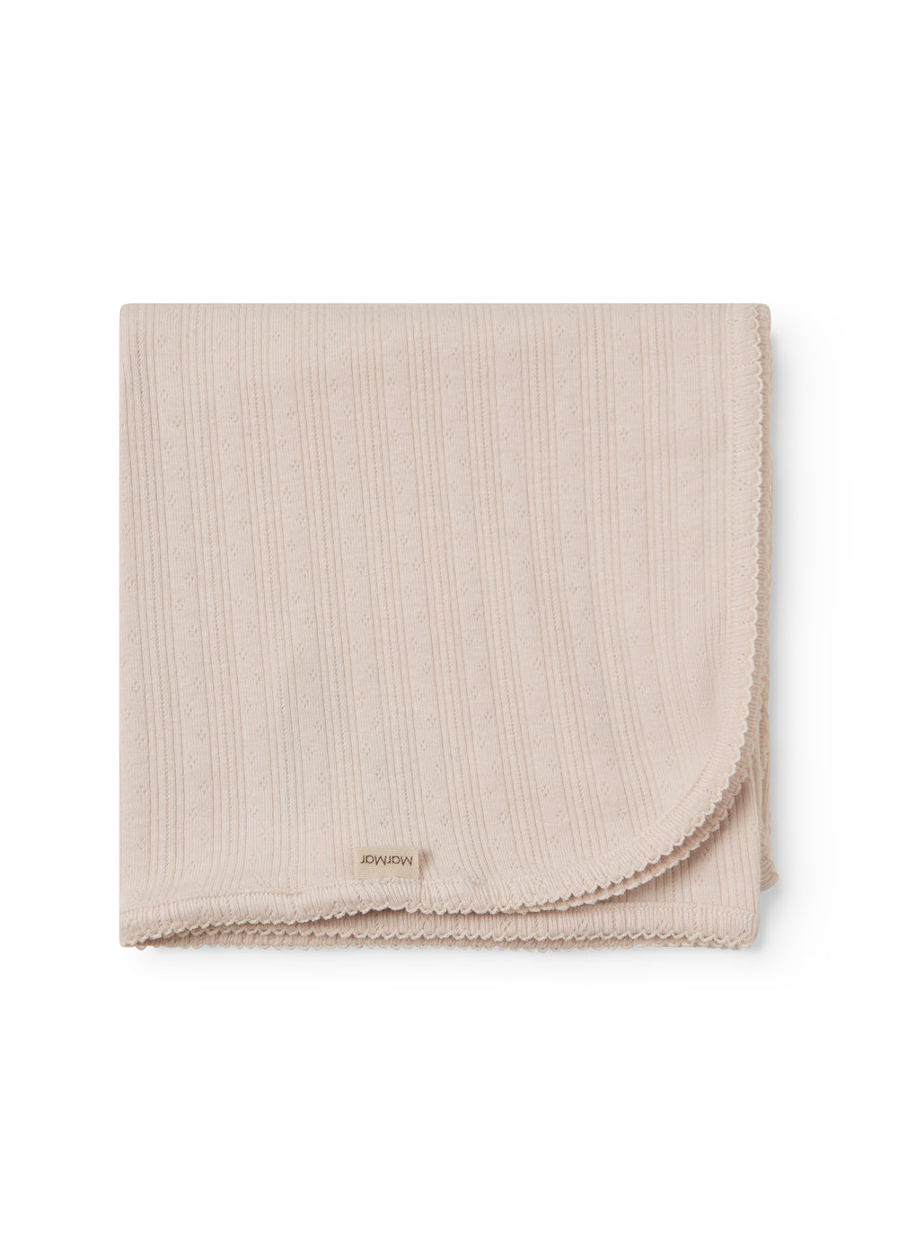 Lyserød pointelle babytæppe med rundede hjørner og picotkanter