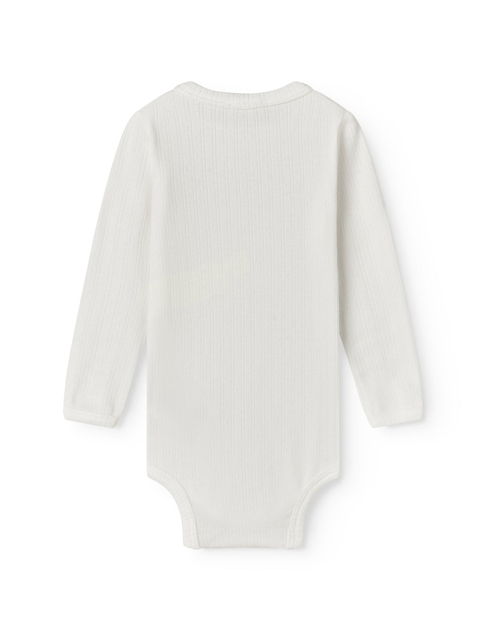 Langærmet hvid pointelle baby bodystocking