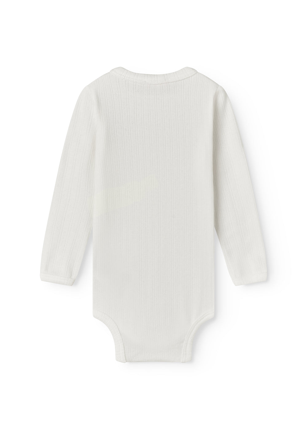 Langærmet hvid pointelle baby bodystocking