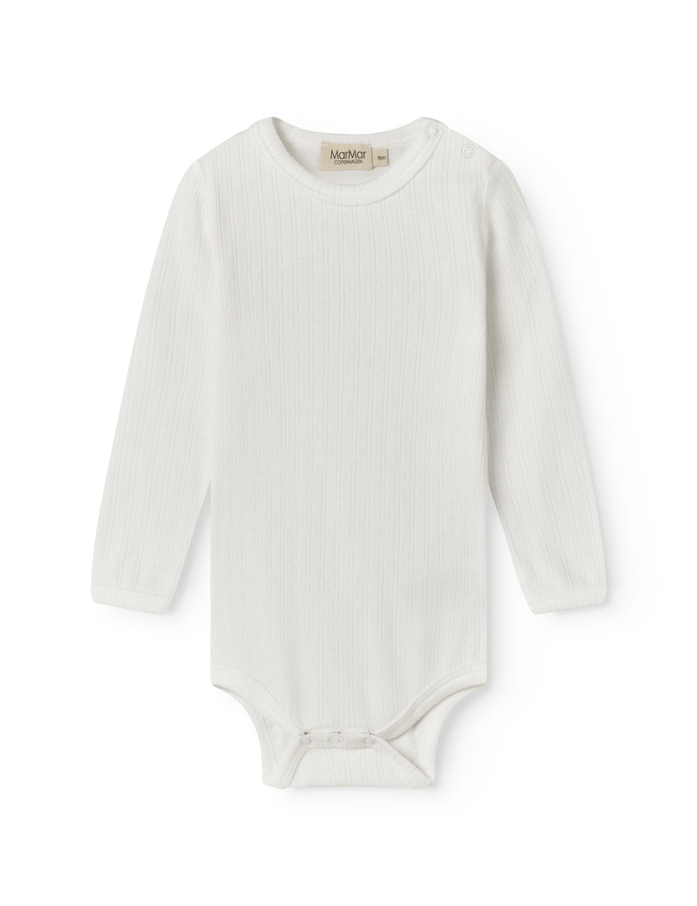 Langærmet hvid pointelle baby bodystocking