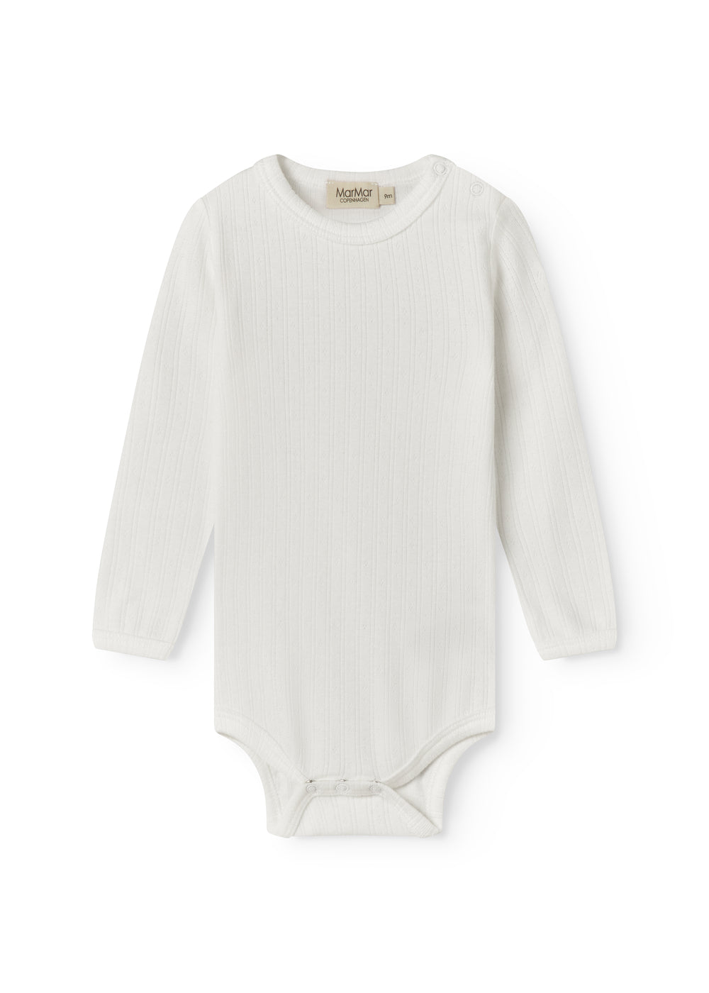 Langærmet hvid pointelle baby bodystocking