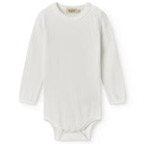 Langærmet hvid pointelle baby bodystocking