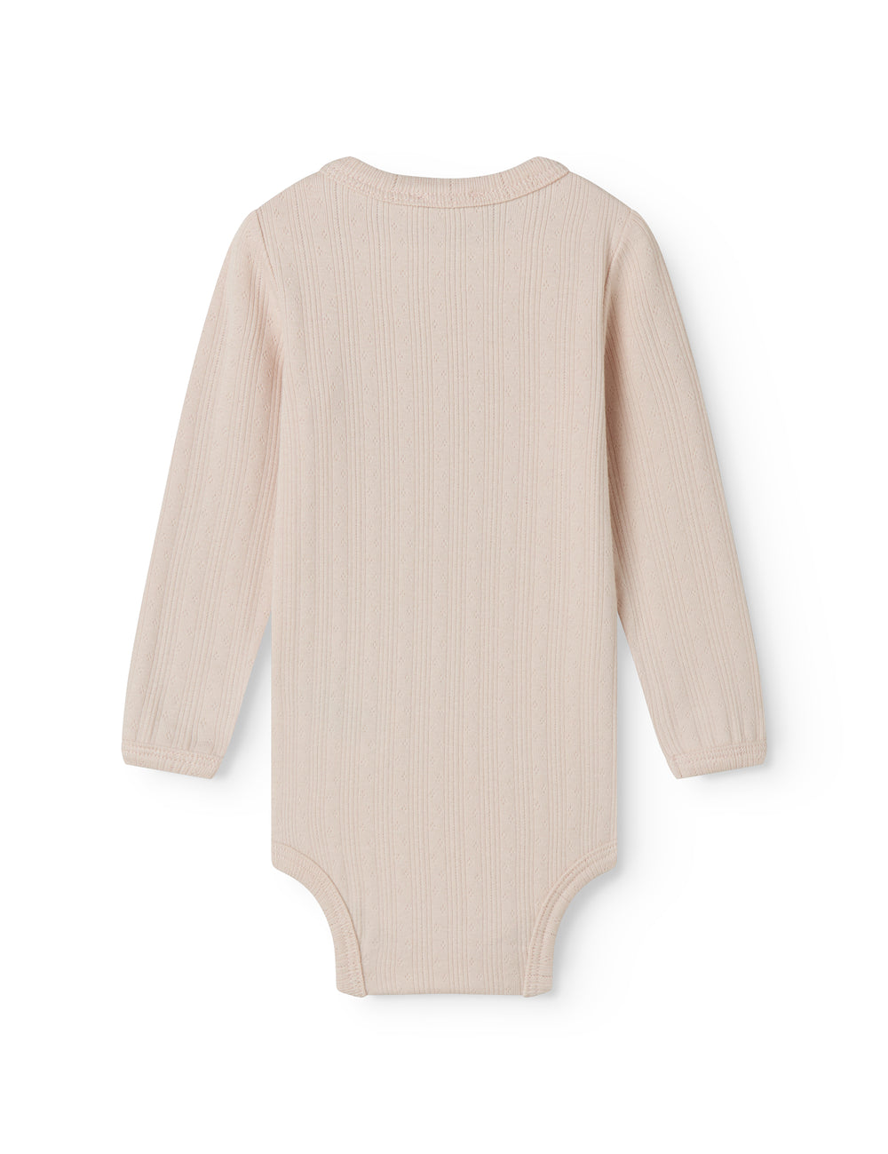 Langærmet lyserød pointelle baby bodystocking