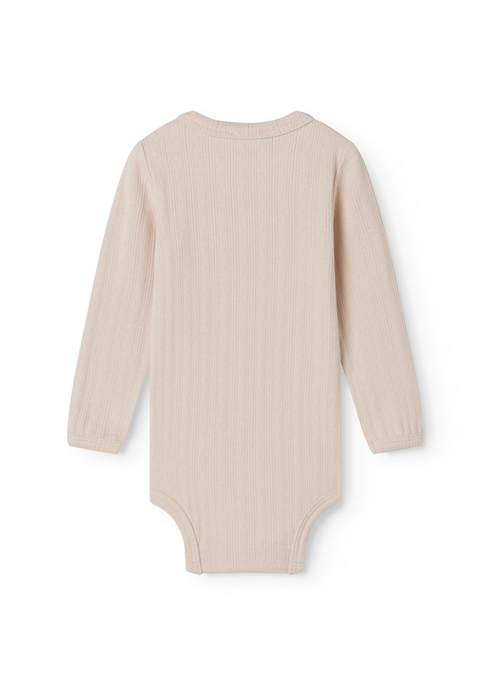 Langærmet lyserød pointelle baby bodystocking