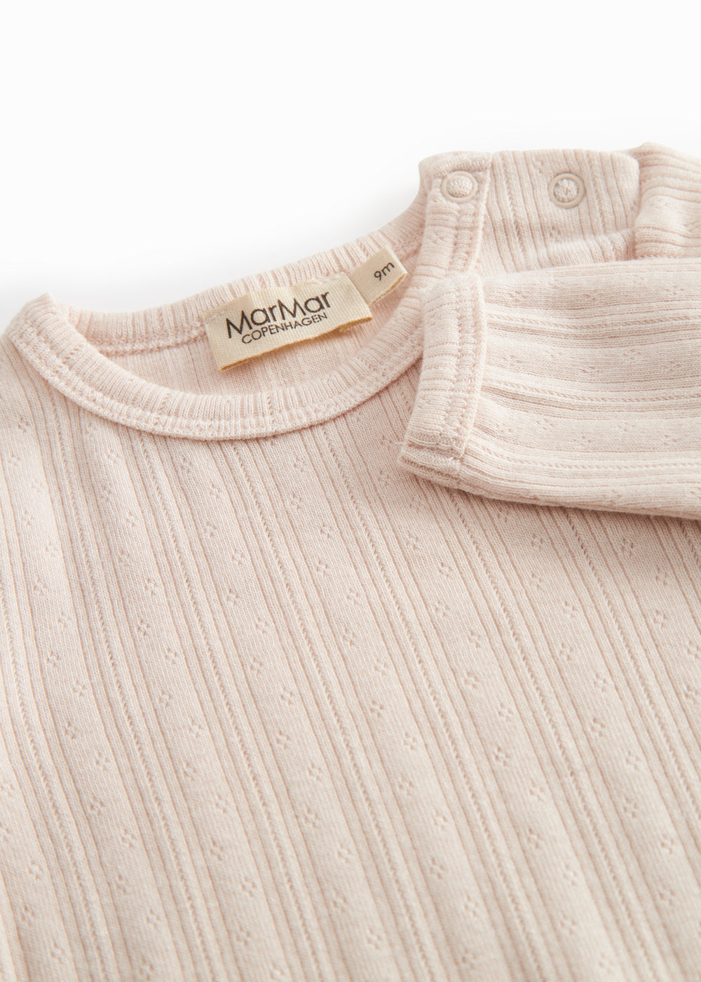 Langærmet lyserød pointelle baby bodystocking