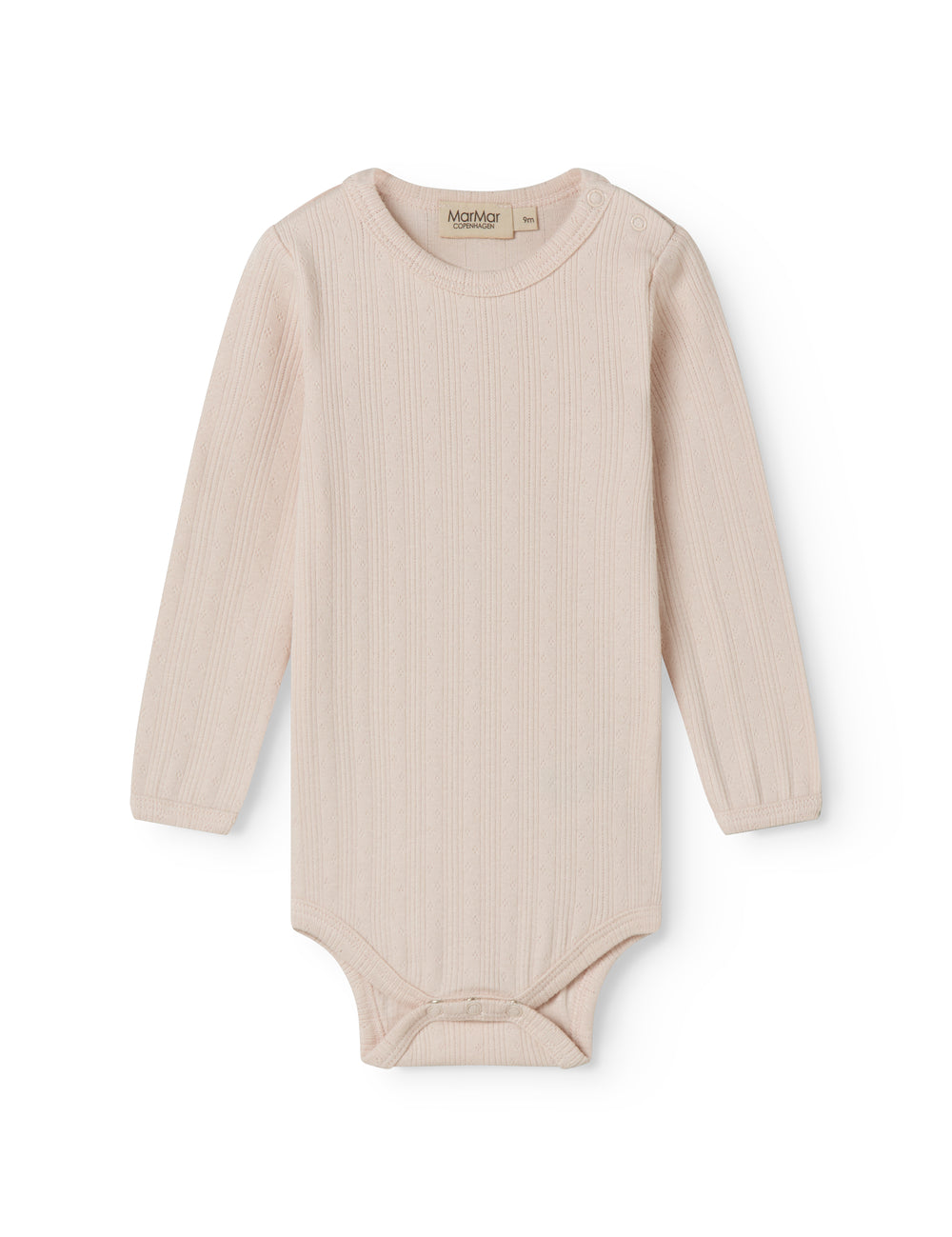 Langærmet lyserød pointelle baby bodystocking