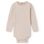 Langærmet lyserød pointelle baby bodystocking