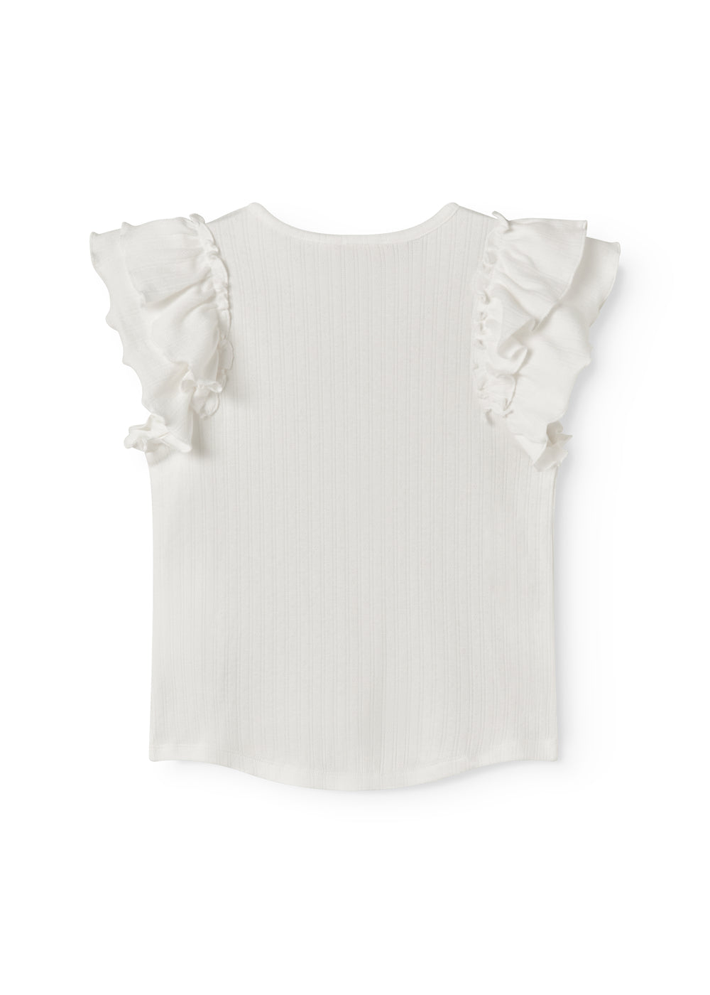 Kortærmet hvid pointelle t-shirt til børn med flæser på ærmerne