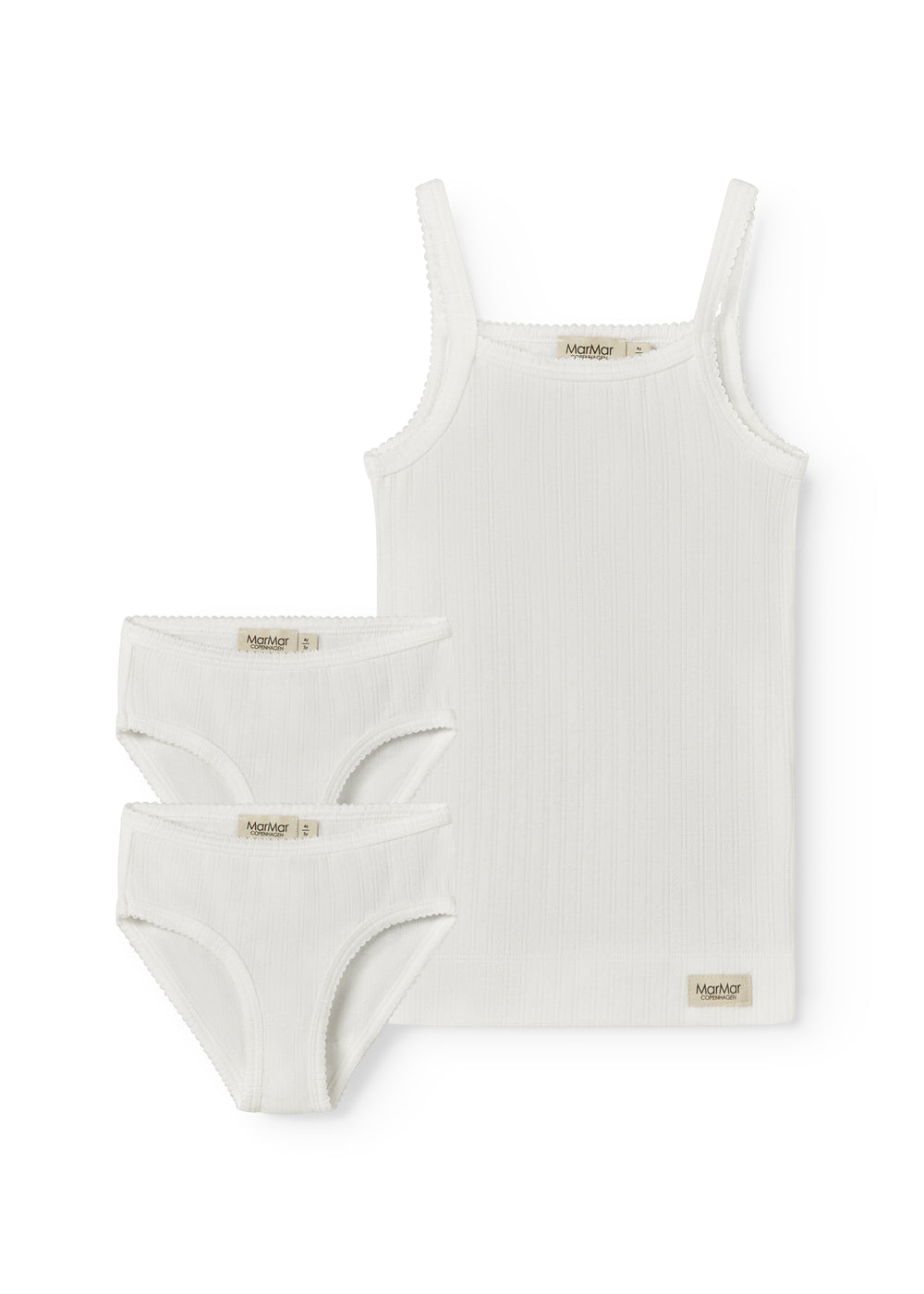 Undertrøje til børn med pointelle detaljer og tynde stroppe og 2 par underbukser