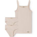 Lyserød undertrøje til børn med pointelle detaljer og tynde stroppe og 2 par underbukser