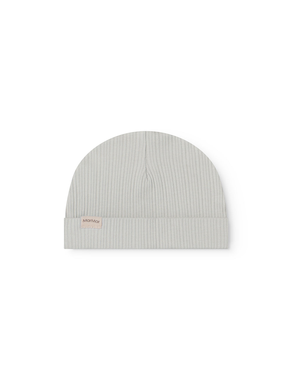 Ribstrikket babyhue i lysegrøn med ombukket kant