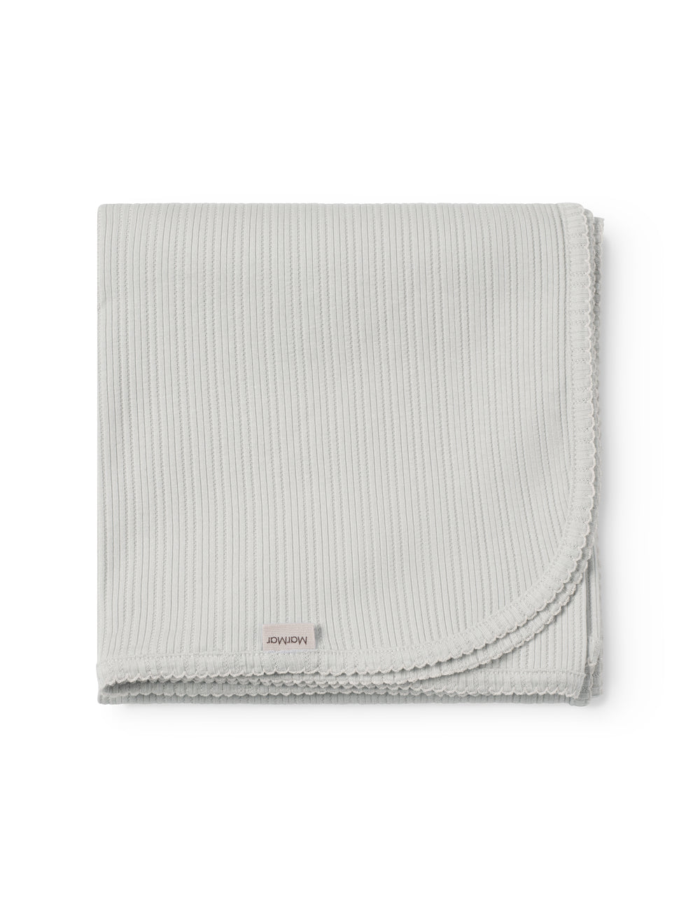 Lysegrøn pointelle babytæppe med rundede hjørner og picotkanter