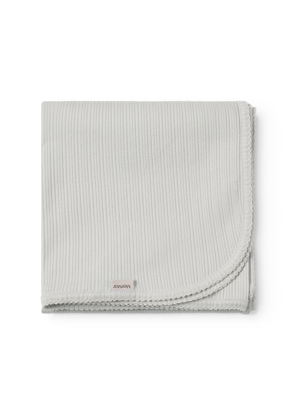 Lysegrøn pointelle babytæppe med rundede hjørner og picotkanter