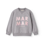 Grå sweatshirt til børn med rosa MarMar logo i blå og rosa
