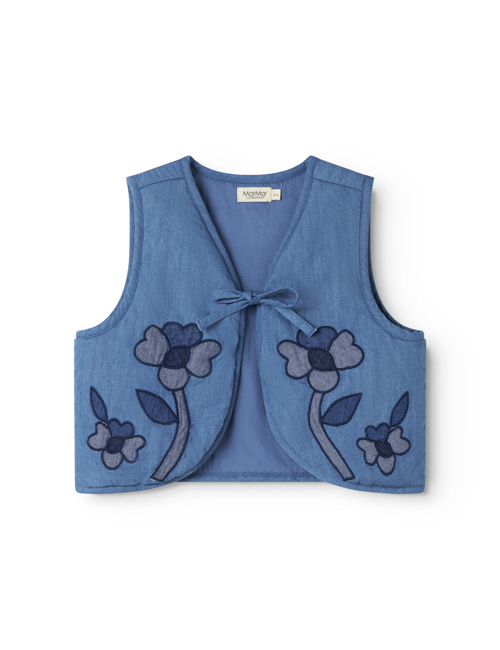Blå denimvest til barn med broderede blomster