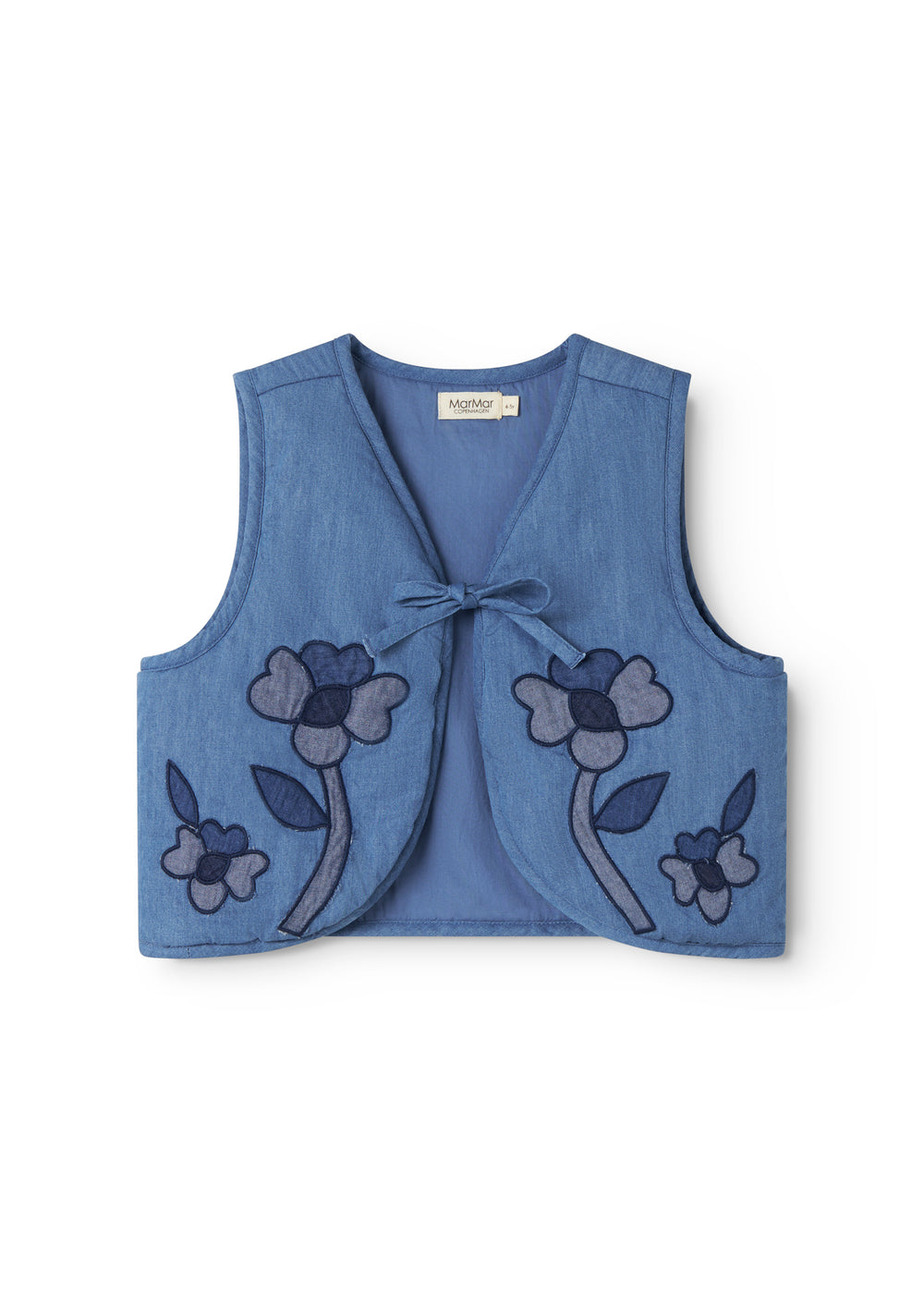 Blå denimvest til barn med broderede blomster