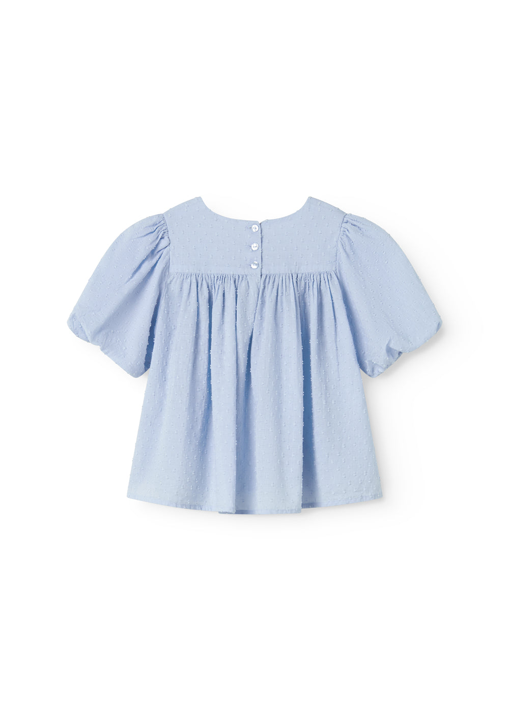 Kortærmet bluse til børn med puffærmer og fint broderimønster