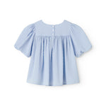 Kortærmet bluse til børn med puffærmer og fint broderimønster