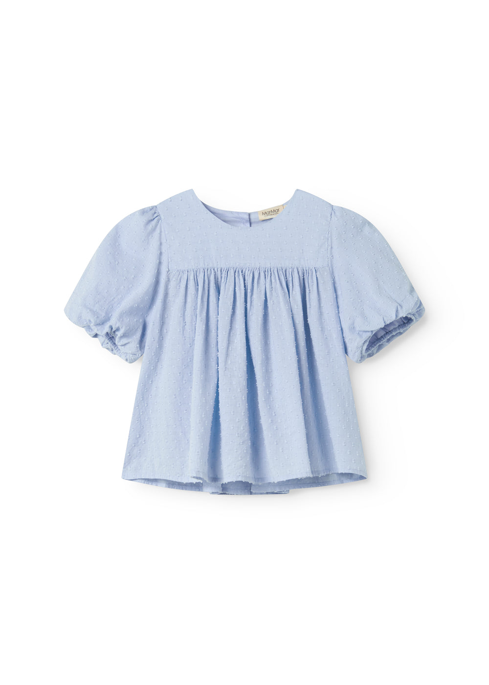 Kortærmet bluse til børn med puffærmer og fint broderimønster