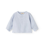 Langærmet lyseblå baby skjorte med kinakrave og knaplukning foran