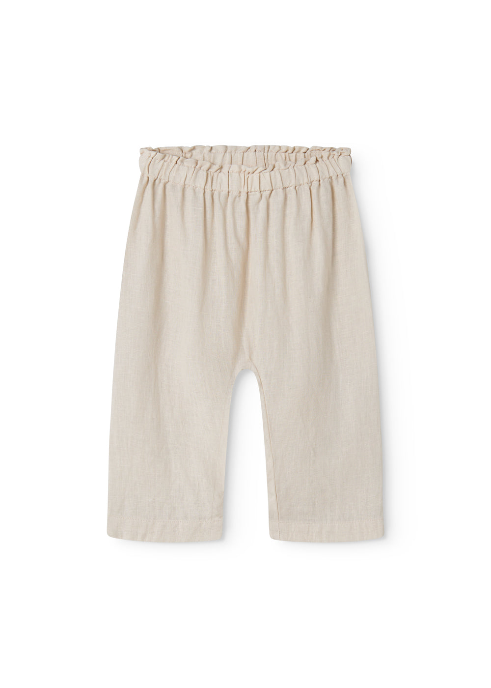 Beige bukser til baby med løs pasform  og elastik i taljen 