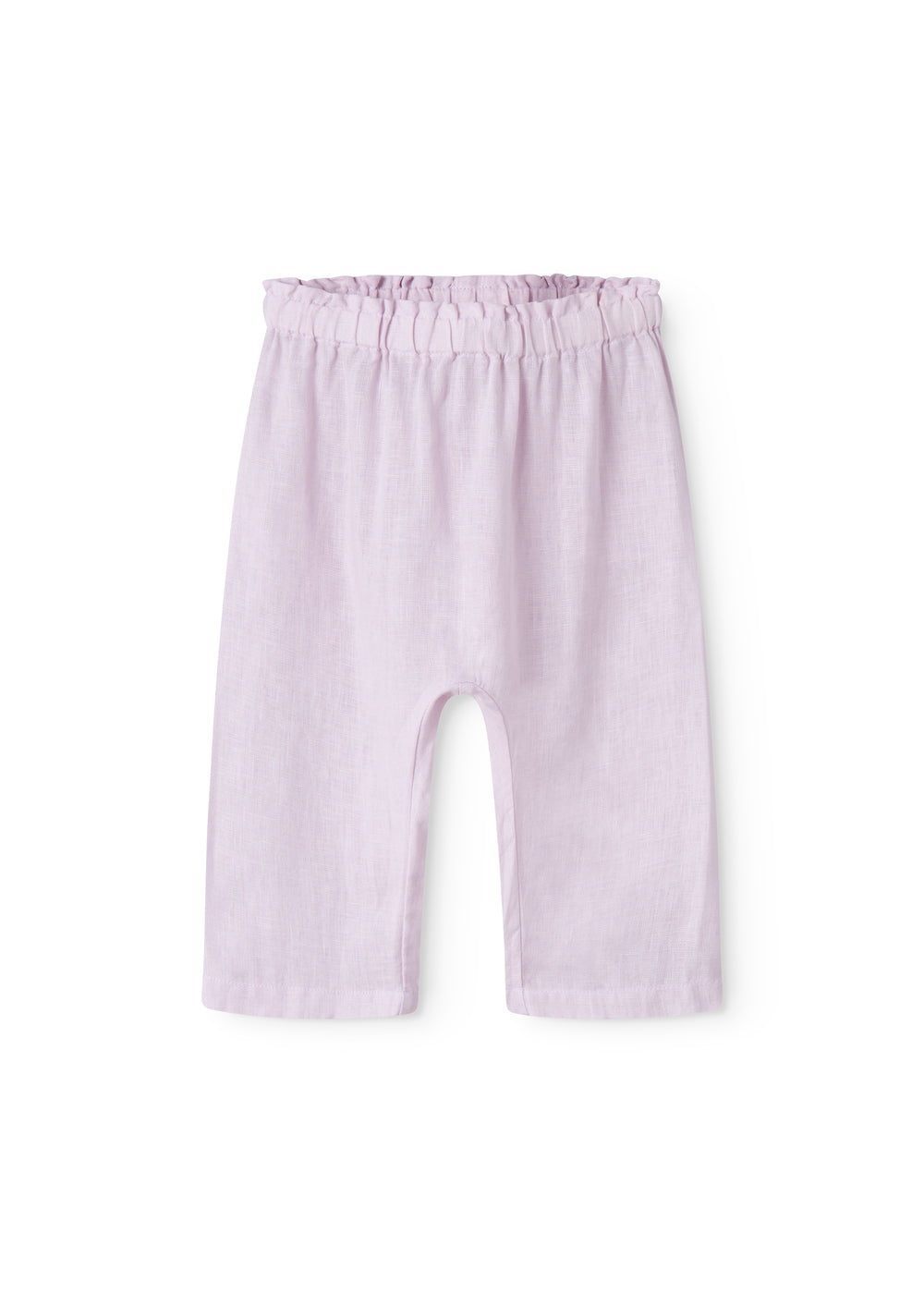 Lys lilla bukser til baby med løs pasform  og elastik i taljen 