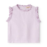 Ærmeløs lys lilla top til børn med flæsedetaljer