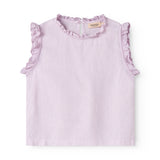 Ærmeløs lys lilla top til børn med flæsedetaljer