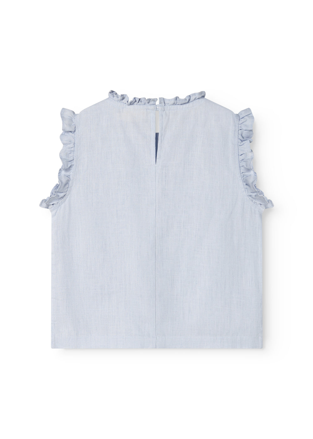 Ærmeløs lyseblå top til børn med flæsedetaljer