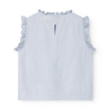 Ærmeløs lyseblå top til børn med flæsedetaljer