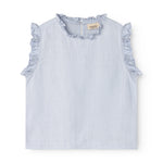 Ærmeløs lyseblå top til børn med flæsedetaljer