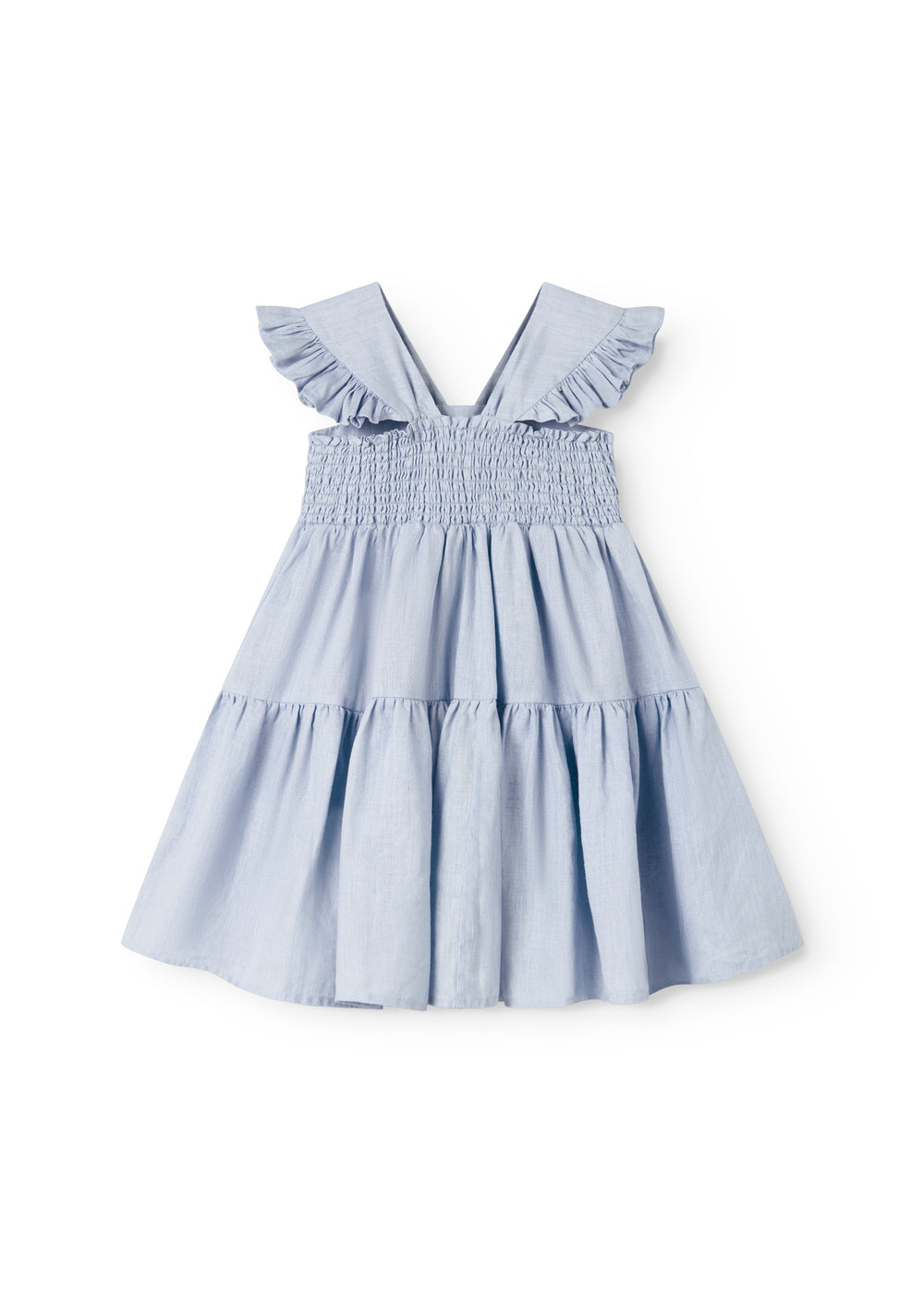 Ærmeløs kjole til børn med stropper og flæser på skulderen