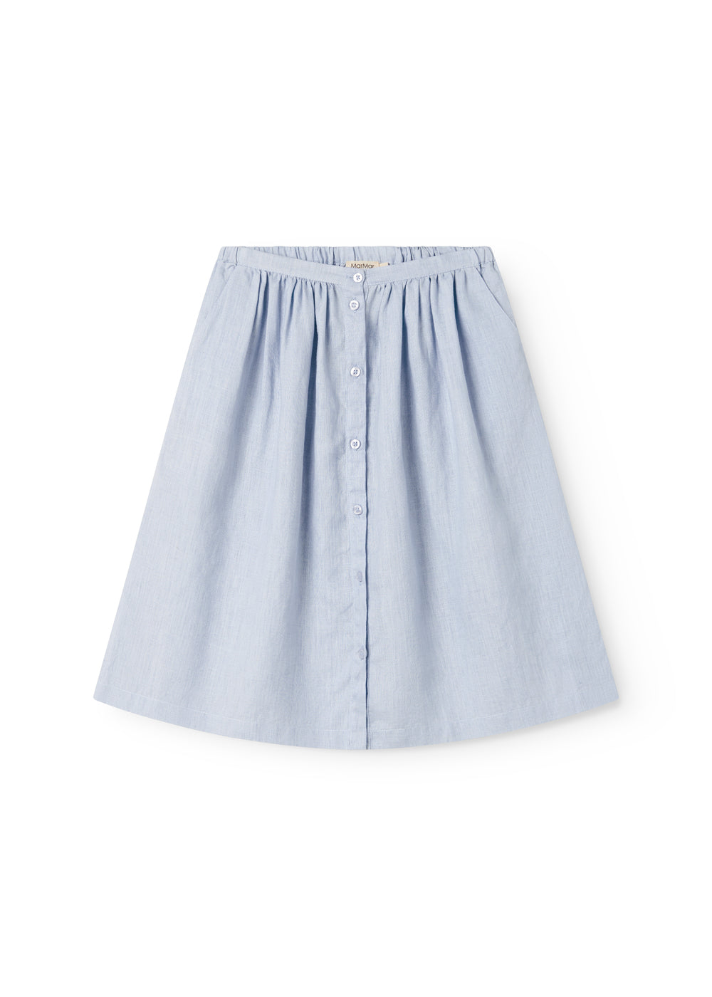 Lyseblå nederdel til børn med sidelommer og knapper