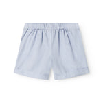 Lyseblå shorts til børn med knapper foran og opsmøget bukseben