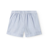 Lyseblå shorts til børn med knapper foran og opsmøget bukseben