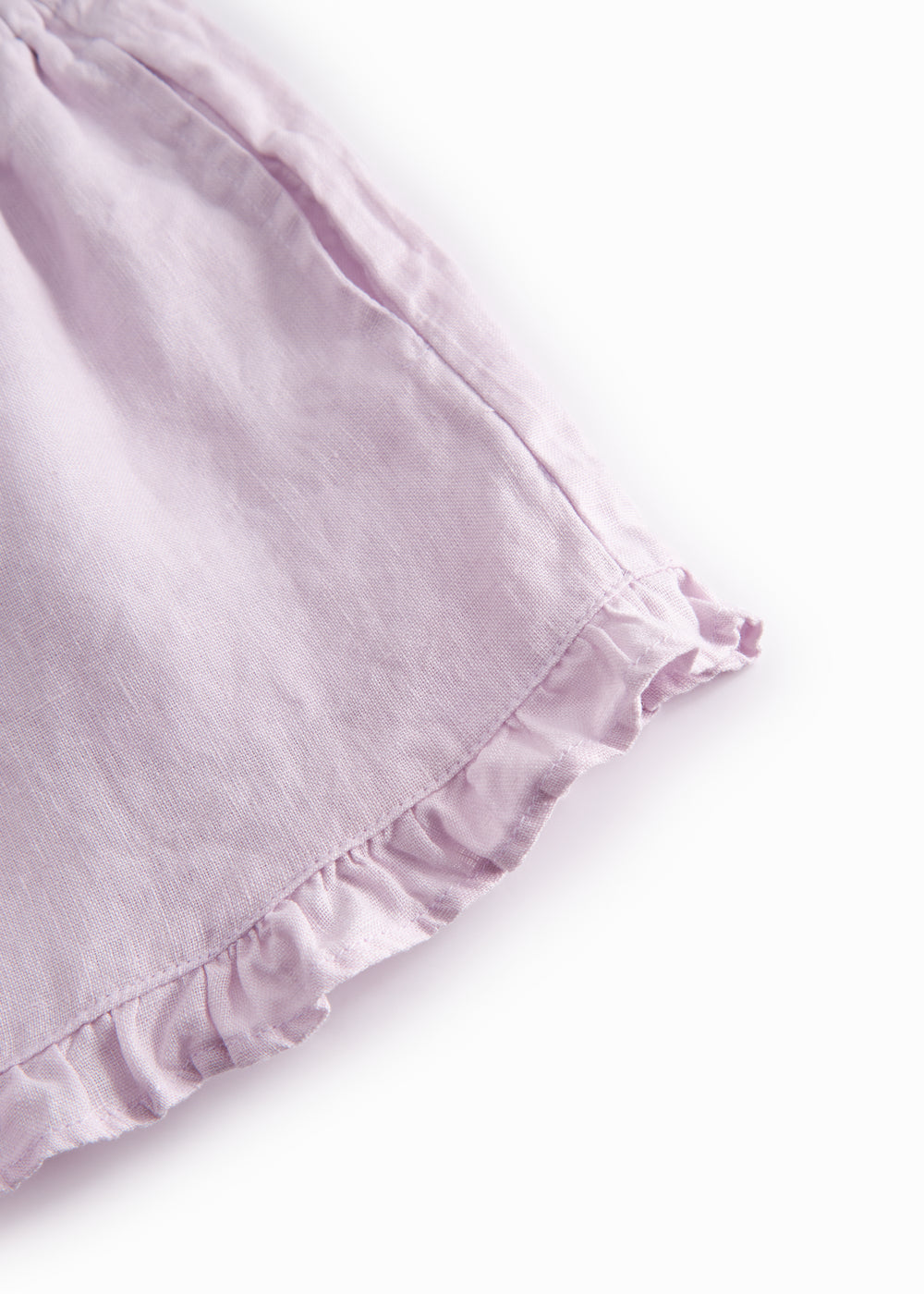Lys lilla shorts til børn med flæser og sidelommer