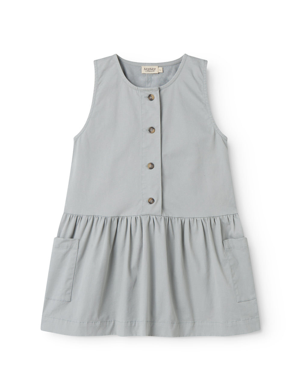 Ærmeløs blå chino kjole til børn med knapper