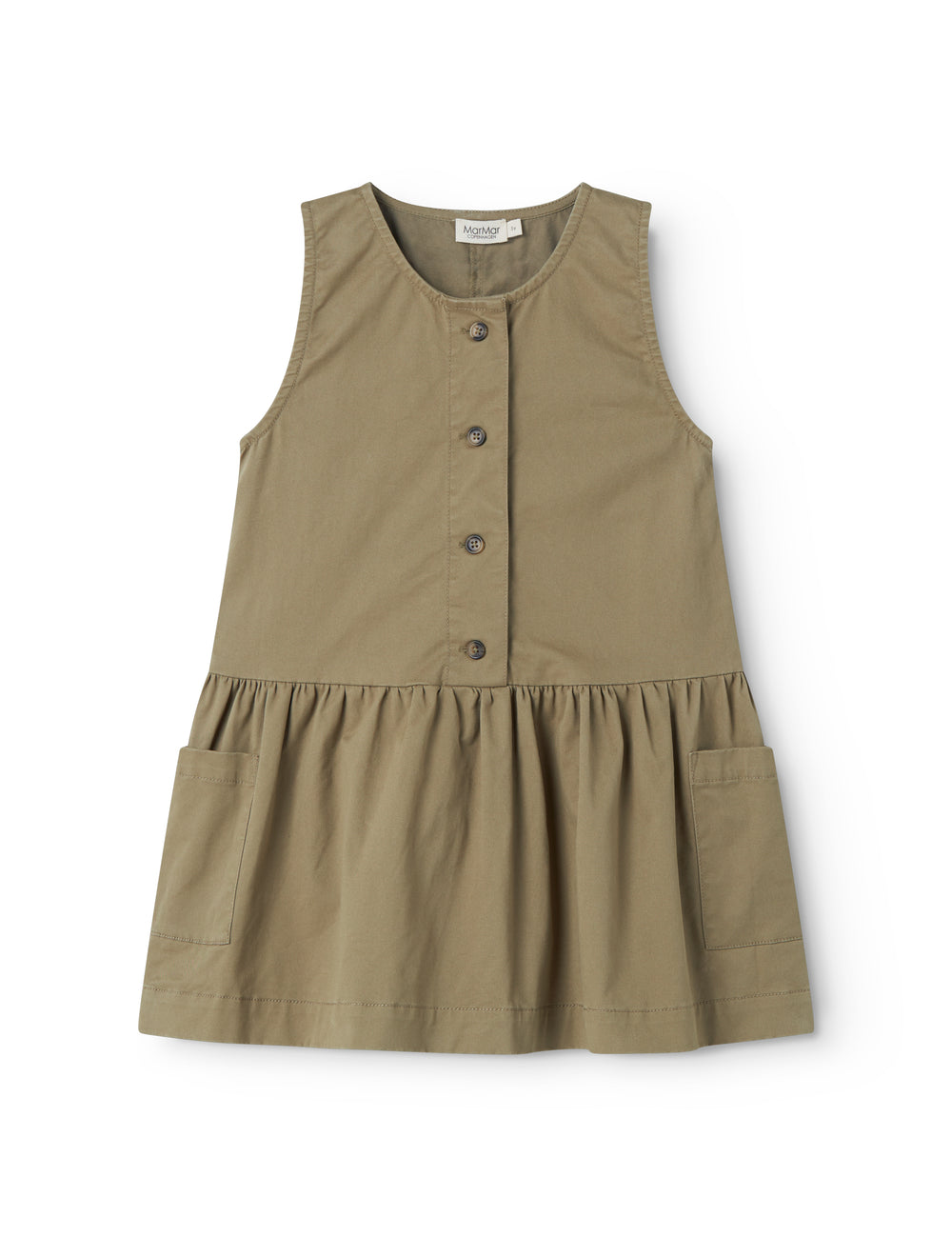 Ærmeløs grøn chino kjole til børn med knappe