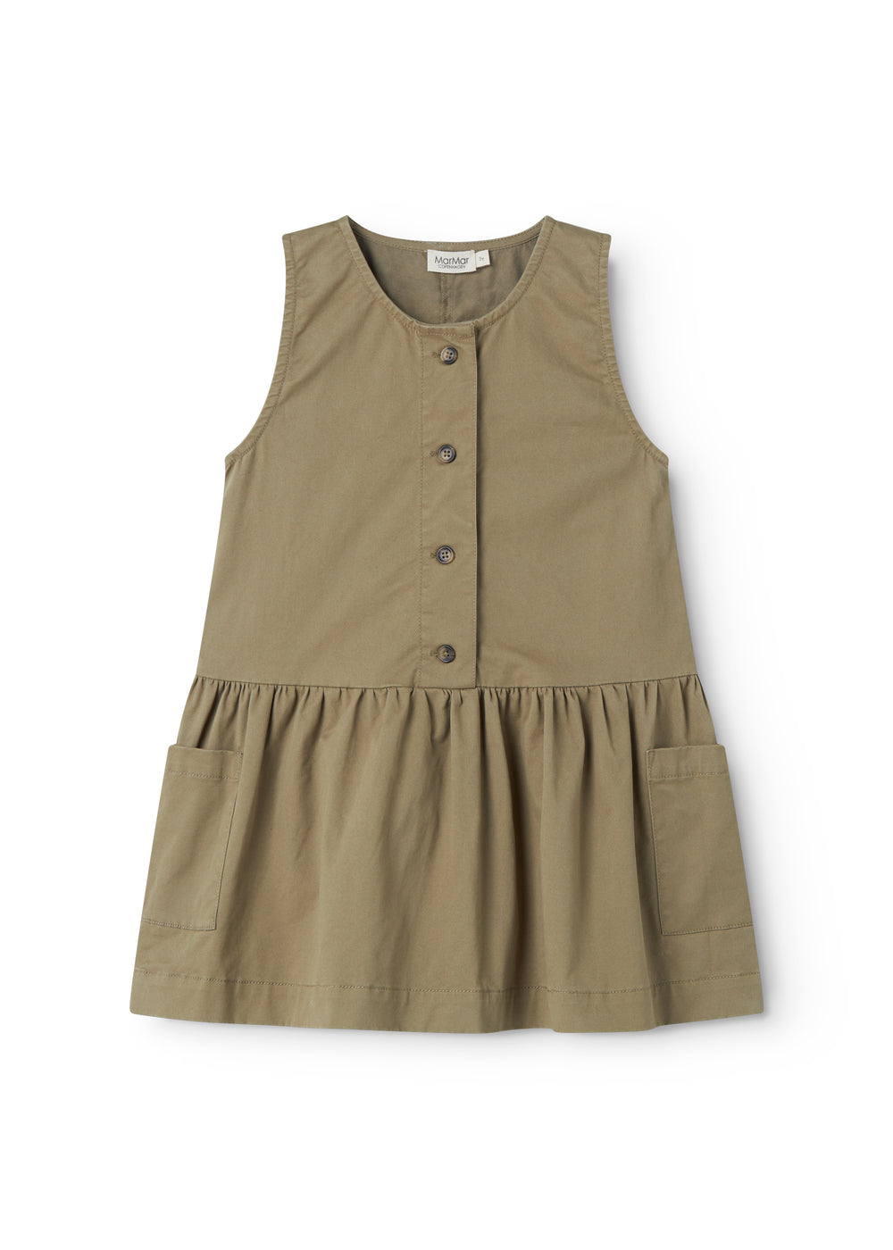 Ærmeløs grøn chino kjole til børn med knappe