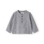 Langærmet ternet baby skjorte med kinakrave og knaplukning foran