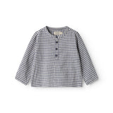 Langærmet ternet baby skjorte med kinakrave og knaplukning foran