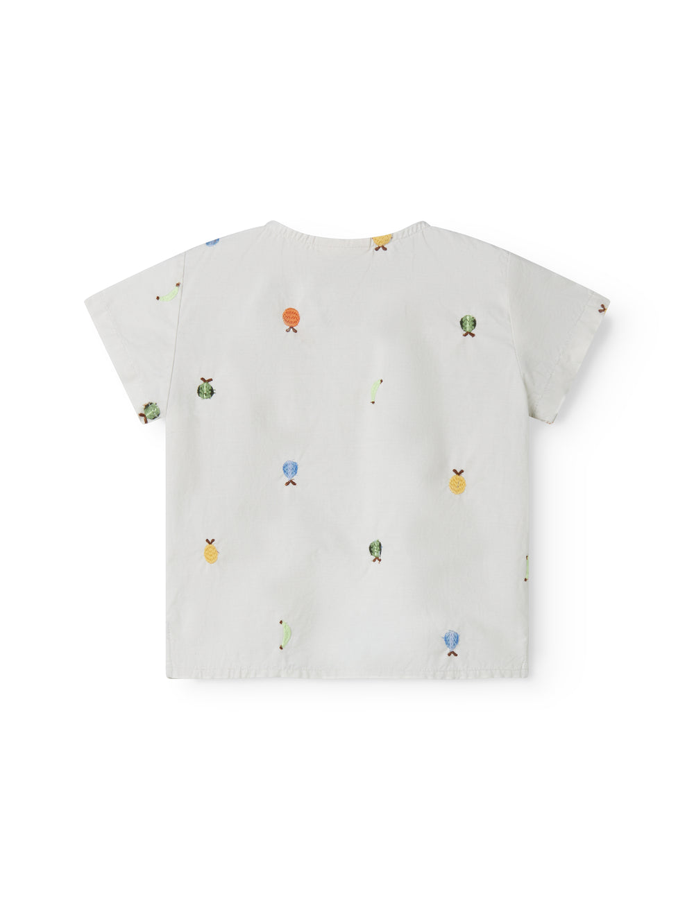 Lys baby-T-shirt med broderede frugter og knapper