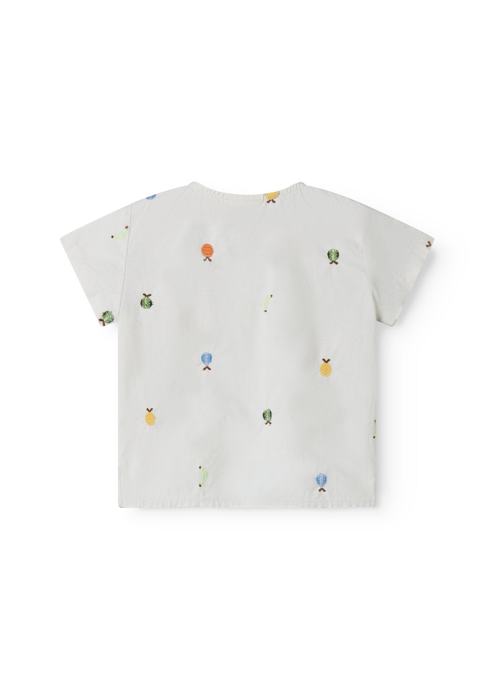 Lys baby-T-shirt med broderede frugter og knapper
