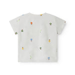 Lys baby-T-shirt med broderede frugter og knapper
