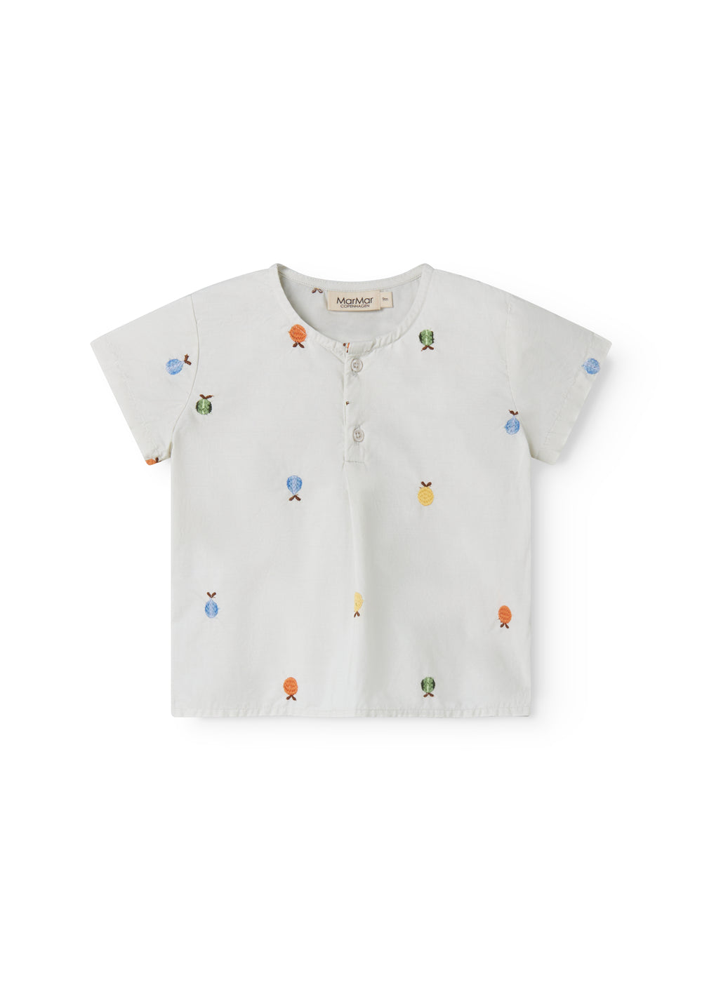 Lys baby-T-shirt med broderede frugter og knapper