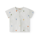 Lys baby-T-shirt med broderede frugter og knapper